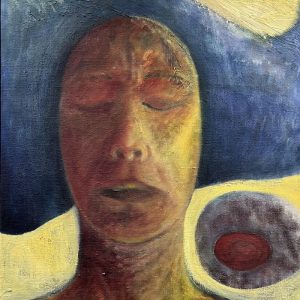 Portret met gesloten ogen, olieverf op canvas, 45 x 55 cm