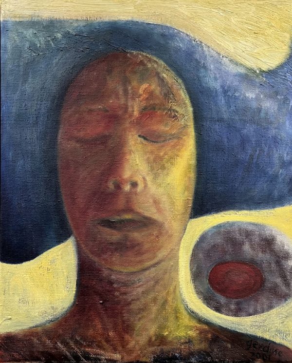 Portret met gesloten ogen, olieverf op canvas, 45 x 55 cm
