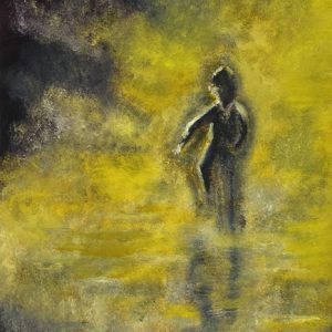 Man uit de mist, olieverf op schilderkarton, 32,5x50,1cm, Elize Jorritsma