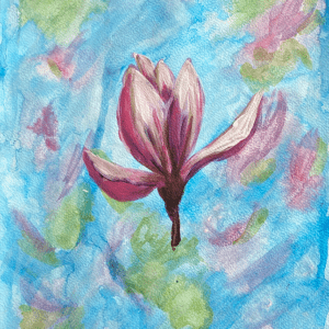 1 magnolia blauw, acrylverf op papier, 21x30cm, Elize Jorritsma