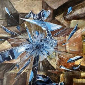 Chattered glass, acrylverf op schilderkarton door Elize Jorritsma
