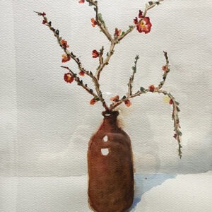 Vaas met bloementak, 30x40cm, aquarel op papier, Marij van Dongen