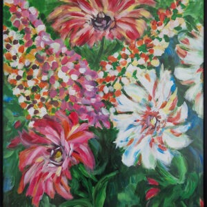 Gerbera's, acrylverf op papier, Yvonne Gisolf