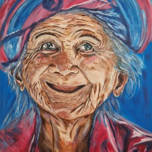 Oude dame, acrylverf op doek, Yvonne Gisolf